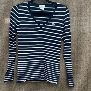 Lacoste Blue and cream Fitted Long Sleeve Tee